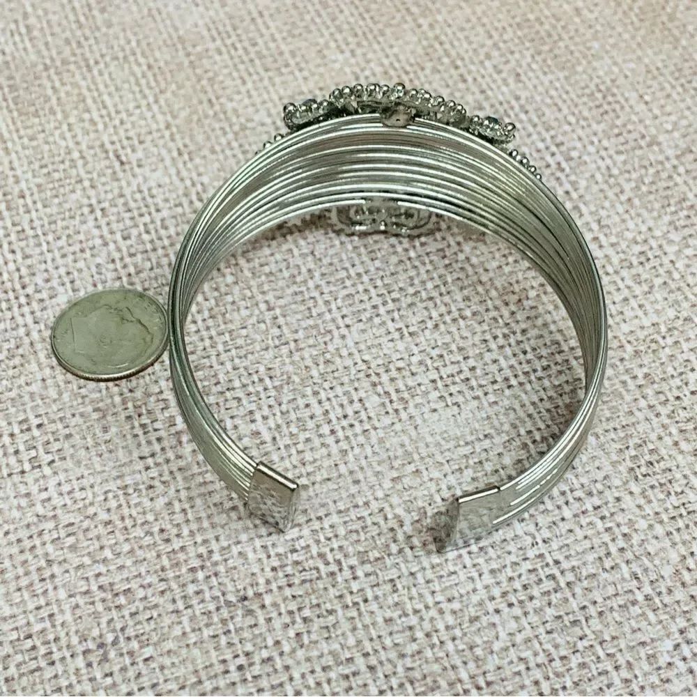 Silver Multi Wire Crystal Cuff Bracelet - Picture 2 of 2